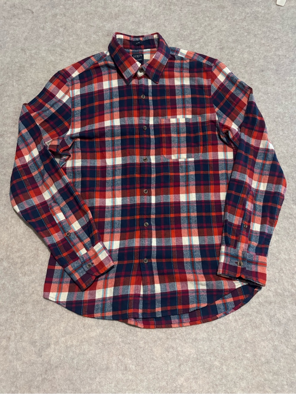 J. Crew Red Navy White Plaid Flannel Button-Down Shirt